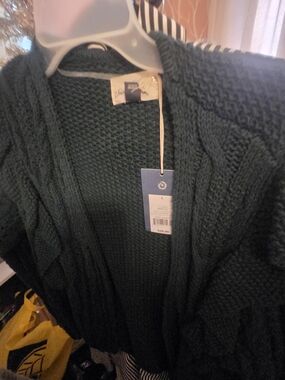 Cozy Cable Knit Open-Front Sweater Cardigan - Dark Teal (L)